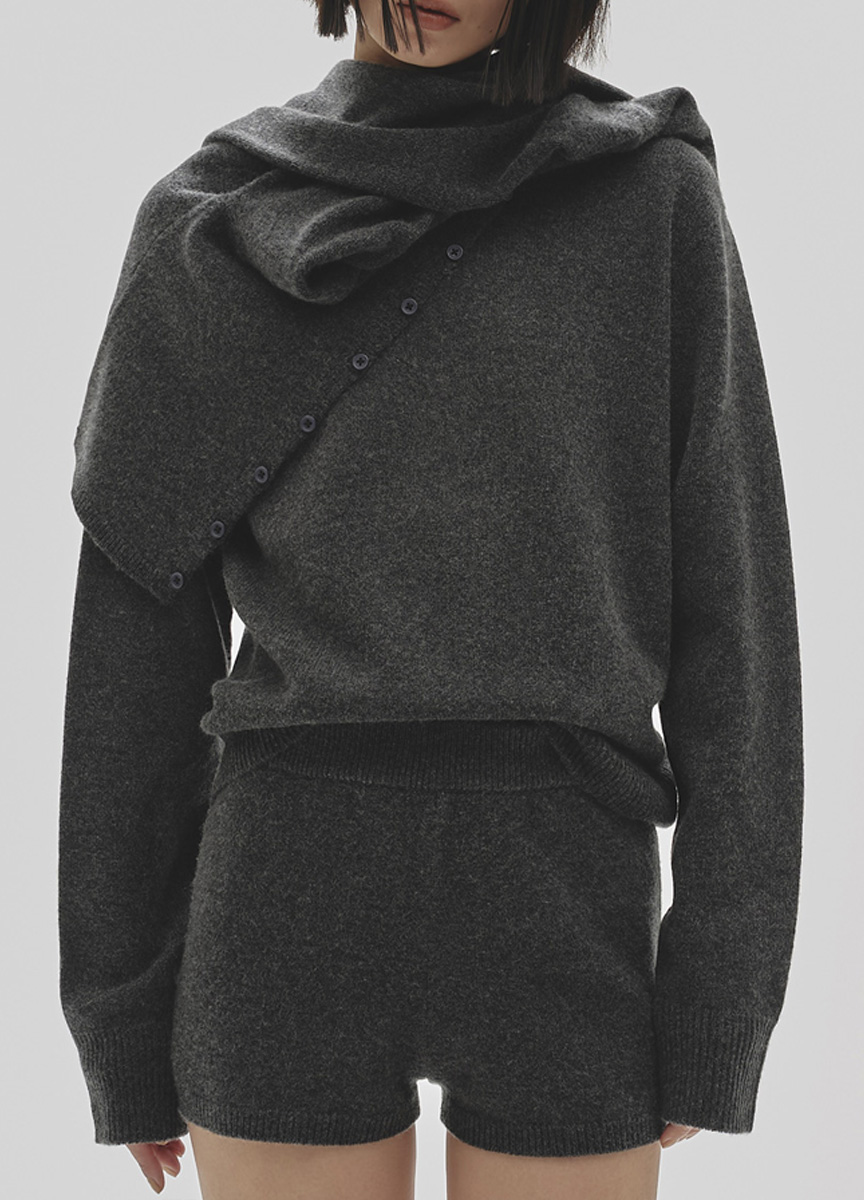 喀什米爾混紡圓領針織上衣